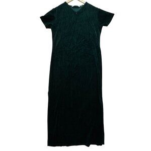 Vintage Victoria's Secret Country Velvet Midi Shift Dress Size M Green Slit